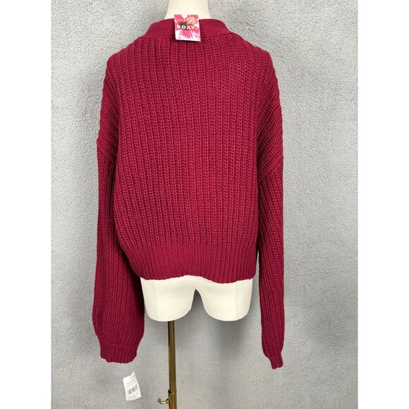 Roxy Women's Rumba Red Cropped Button-Front Knit Cardigan Sweater XL NWT's - Picture 5 of 8